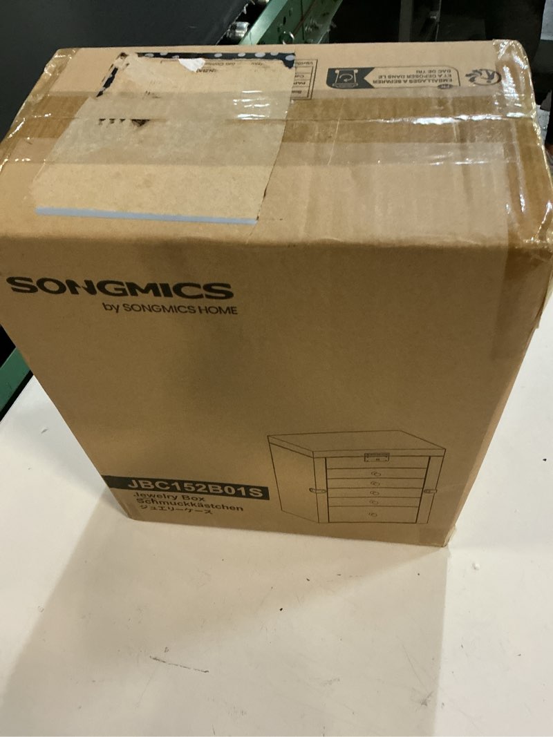 Condition photo showing New/Like New for songmics 6-layer jewelry box organizer with 5 drawers, jewelry storage case with lock and mirror, large storage capacity, gift for loved ones, for necklaces, watches, black ujbc152b01 6 tier black