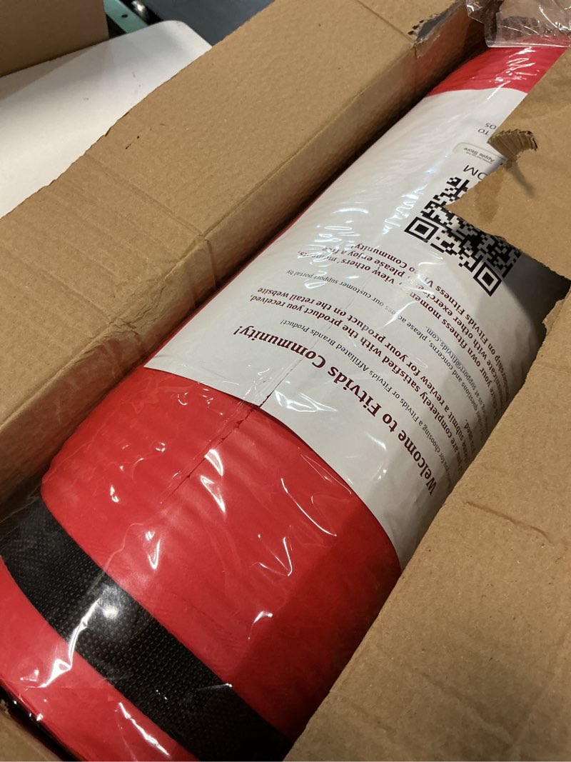 Condition photo showing As Is for fitvids yoga mat, 1/2-inch extra thick high density exercise mat, anti-tear exercise yoga mat with carrying strap, suitable for various yoga exercises red