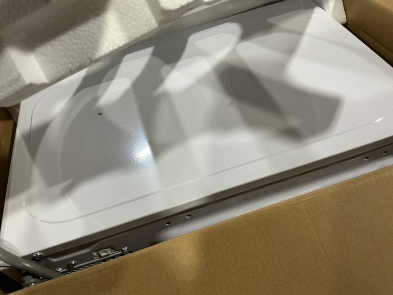 Condition photo showing As Is for commercial chef 0.7 cu. ft. countertop microwave oven, touch controls with digital led display, 700w small microwave with 10” turntable plate, push button door, 10 power levels, chm7mw, white white 0.7 cubic feet