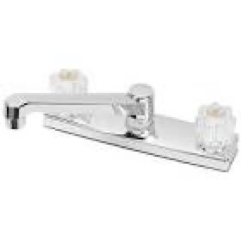 project source chrome 2-handle deck-mount low-arc handle kitchen faucet (deck plate included)