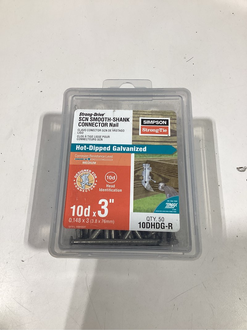 Condition photo showing As Is for simpson strong-tie 3-in x 0.148-in 10d hot-dipped galvanized smooth shank framing nails box