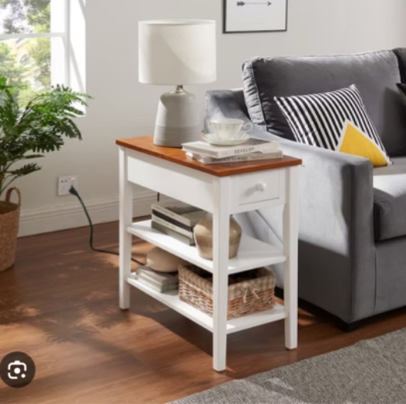 (Similar to stock photo) Farmhouse Narrow Side End Table With Charging Station For Living Room, Bedroom, Couch With USB Ports And Outlets, Nightstand With Storage