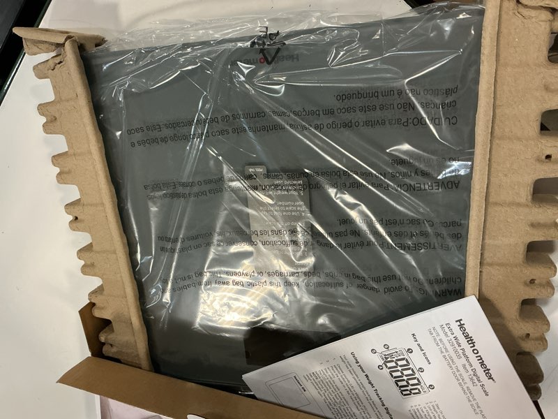 Condition photo showing New/Like New for health o meter extra wide platform digital bathroom scale with advanced technology, 500 lb capacity, grey