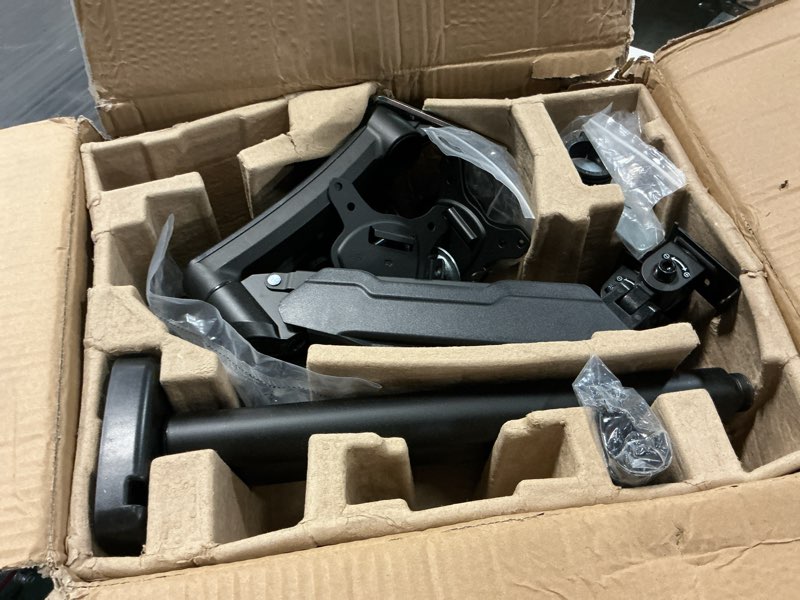 Condition photo showing Good Condition for mount pro triple monitor mount for max 32" computer screen, adjustable 3 monitor desk mount, up to 19.8lbs each, three display arm with tilt swivel rotation, vesa mount 75x75/100x100mm max 32“ gas spring?stacked?