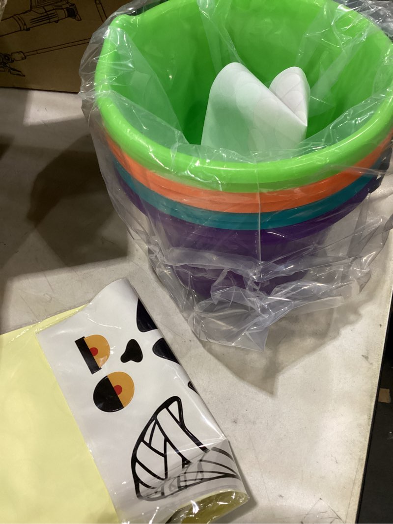 Condition photo showing Good Condition for sosation 8 pack halloween buckets with stickers, halloween plastic candy pails, allergy-friendly portable plastic candy trick or treat basket for halloweens party, teal orange purple green(novel)