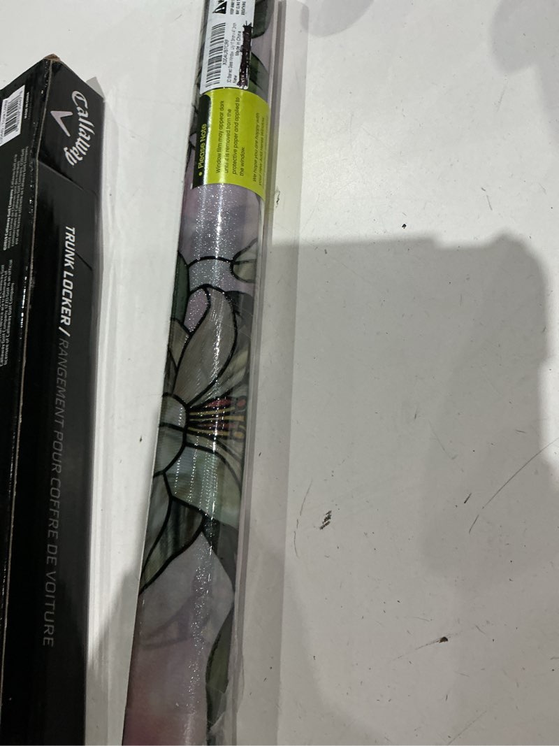 Condition photo showing Good Condition for 3d stained glass window film, decorative window privacy film for bathroom, front door, home, sun blocking heat control, static cling,white lily 17.3inch x 47.2inch