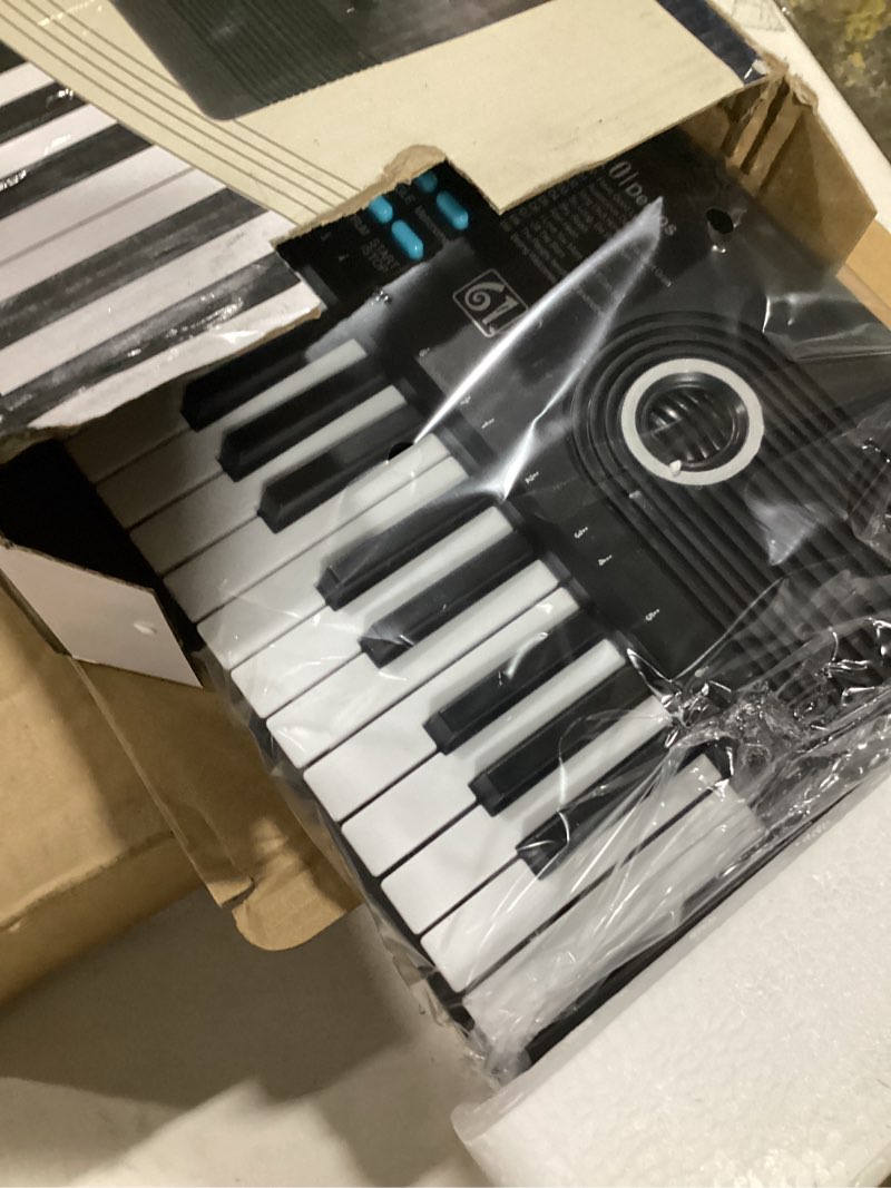 Condition photo showing As Is for 61 keys keyboard piano, electronic digital piano with built-in speaker microphone, portable keyboard gift teaching for beginners, electric piano for kids, birthday gift for children black