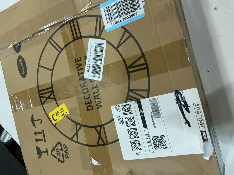 Condition photo showing Good Condition for large wall clock 16in, silent metal wood style wall clocks battery operated for living room decor, farmhouse big wall clock, outdoor wood-roman 16in