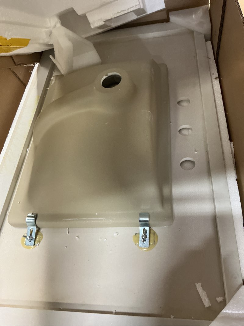 Condition photo showing Good Condition for allen + roth dolomiti bianco 37-in x 22-in white sintered stone undermount single sink 3-hole bathroom vanity top