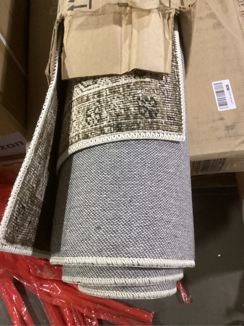 Condition photo showing Good Condition for Loloi Layla Collection LAY-13 Antique/Moss 7'-6" x 9'-6" .13" Thick Area Rug, Soft, Durable, Vintage Inspired, Distressed, Low Pile, Non-Shedding, Easy Clean, Printed, Living Room Rug 7'6" x 9'6" (Rectangular) Antique / Moss