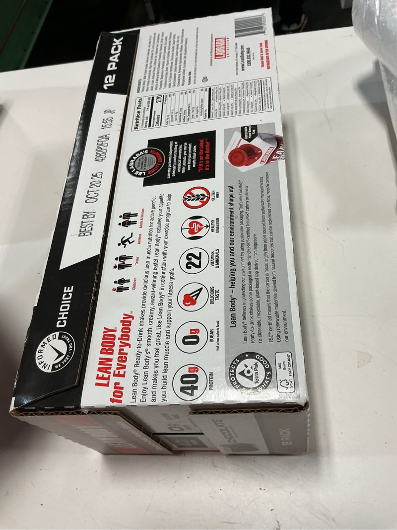 Condition photo showing Good Condition for (Best by oct-2025)Labrada Lean Body Ready-to-Drink Chocolate Protein Shake, 40g Protein, Whey Blend, 0 Sugar, Gluten Free, 22 Vitamins & Minerals, LABRADA, 17 Fl Oz (Pack of 12) Chocolate 204 Fl Oz (Pack of 1)