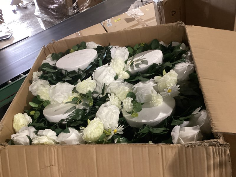 Condition photo showing As Is for nuptio flower ball arrangement bouquet - 10 pcs 16 inch diameter white fake flowers roses balls for centerpieces tables - artificial rose arrangements for wedding centerpiece table decorations 17.7" diam - 10 pcs white