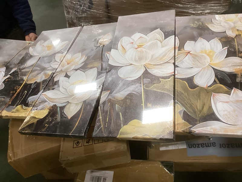 5 Piece Lotus Flower Wall Art Gold Wall Decor Zen White Floral Pictures Spa Canvas Painting Vertical Prints Yoga Meditation Room Office Decor 