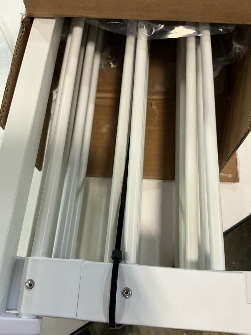 Condition photo showing Good Condition for no pawblems retractable safty gate, metal adjustable dog gate for doorways, stairs & hallways, expands to 38" wide, auto retract design, no bottom bar, white white 38" wide, 30" tall