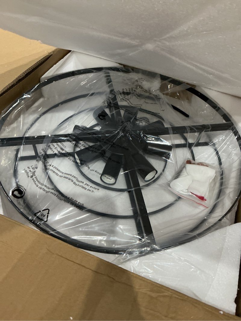 Condition photo showing Good Condition for black crystal chandelier for dining room 20" smoke gray k9 crystal pendant light flower drum chandelier round raindrop hanging light fixture adjustable for over dining table entryway living room 20 inches