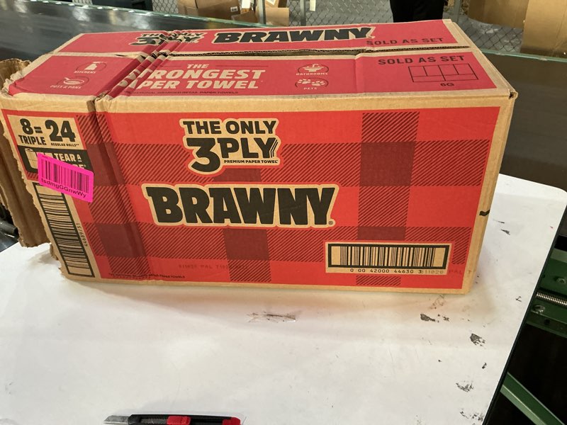 Condition photo showing New/Like New for Brawny Tear-A-Square 3-Ply Paper Towels, 8 Triple = 24 Regular Rolls, Strong, Absorbent, and Durable with 3 Sheet Sizes (Quarter, Half, Full) Triple 8 Rolls (114 Sheets each)