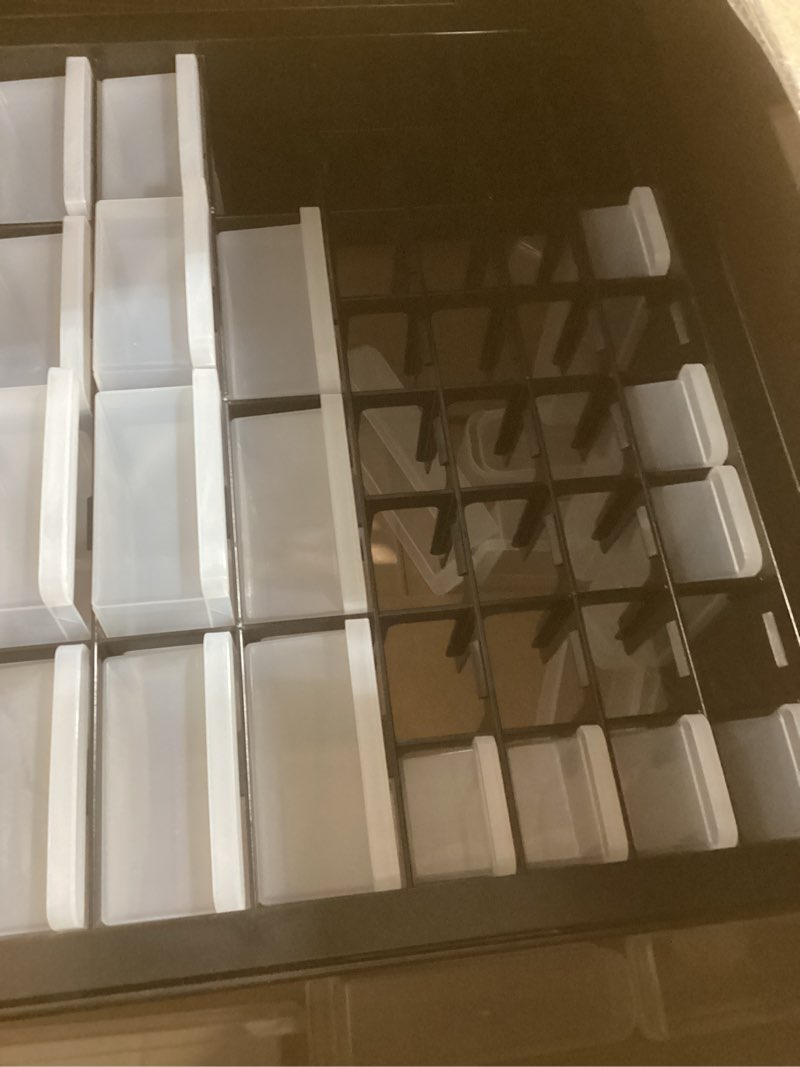 Condition photo showing Good Condition for IRIS USA Screw Tool Organizer Small Parts Cabinet, 44-Drawer, Electronics Hardware Nuts and Bolts Plastic Storage Drawers Garage Storage, Stackable Bead Craft Organizer Building Bricks Sorter, Black Black 44 Drawer