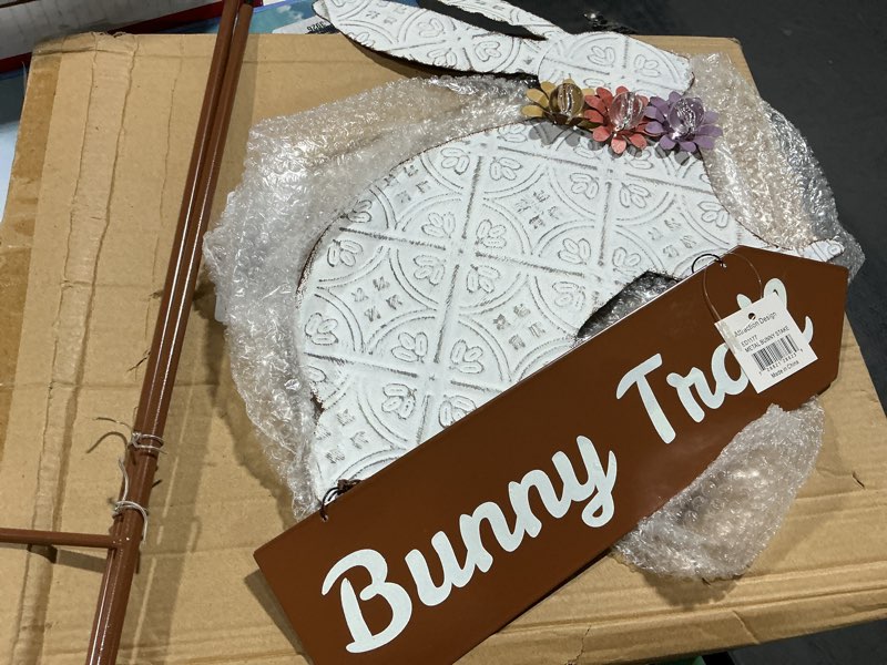 Condition photo showing Good Condition for (similar) amyhill happy easter outdoor decorations bunny metal garden stakes 25 inch welcome yard signs easter rabbit egg decor outdoor decorative garden stakes spring decorations patio lawn walkway 1 easter
