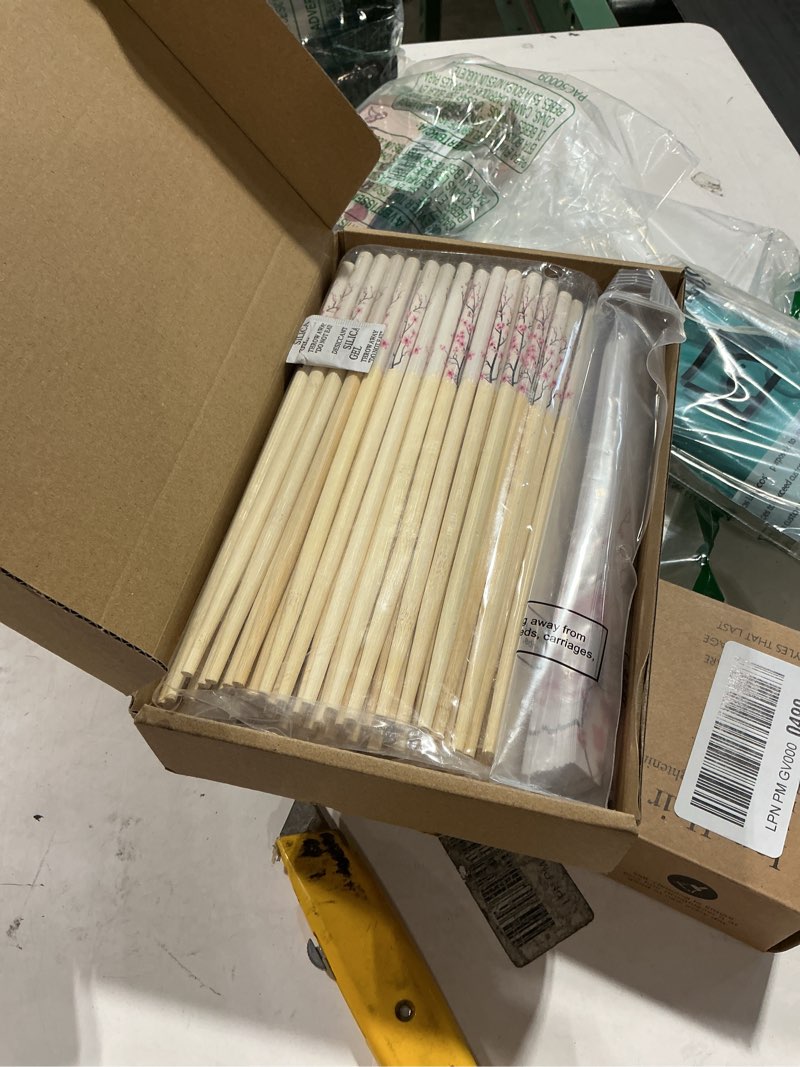Condition photo showing New/Like New for 50 pairs cherry blossom chopsticks bulk with sleeved blue flower disposable bamboo eucalyptus chopsticks wedding favors chinese japanese food supply for takeout picnic(cherry)
