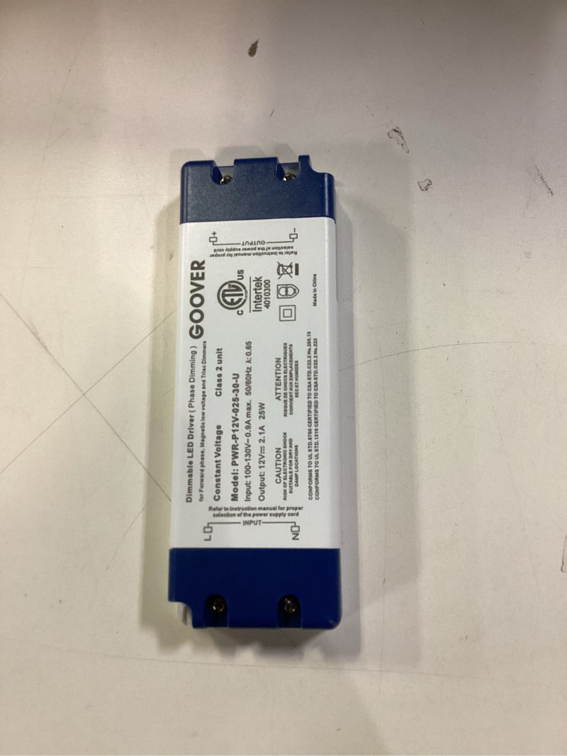 Condition photo showing Good Condition for GOOVER 25W Triac Dimmable Driver,Power Supply,AC 120V to DC 12V Transformer,Compatible with Lutron and Leviton Dimmers,for LED Lighting,Class 2,ETL Certified 25W Dimmable Driver