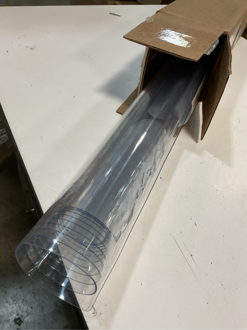Condition photo showing As Is for lovepads 1.5mm thick 40 x 88 inch clear table cover protector, clear table protector for dining room table, plastic table cover, clear plastic tablecloth protector, dining table protectors pads 40" x 88" (rectangular) clear 1.5mm