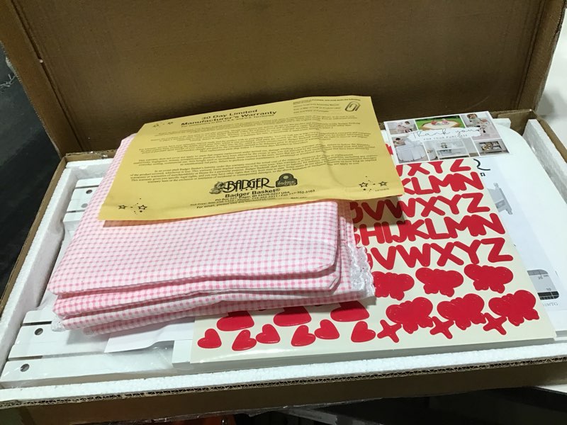 Condition photo showing As Is for Badger Basket Doll Bunk Bed with Bedding & Ladder - Two Level Wooden Bed for Dolls, Includes Bedding & Accessories- White/Pink Gingham