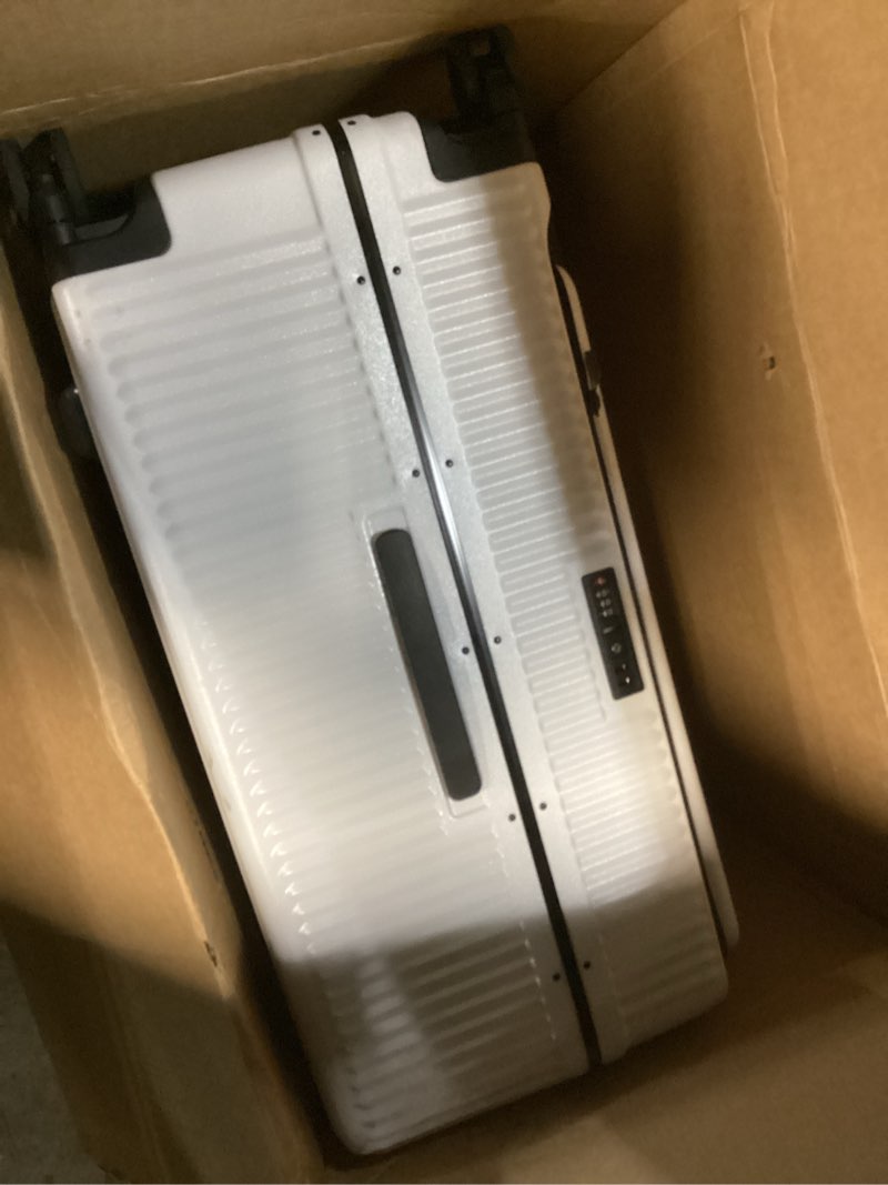 Condition photo showing Good Condition for 2 pieces 20/29 Aluminum Frame Carry On and Checked Luggage Set with Side Opening, Lightweight Hardshell ABS+PC Trunk Suitcase with TSA Lock, 360° Universal Wheels & Adjustable Handle, White White 20/29 Inch with Side Opening