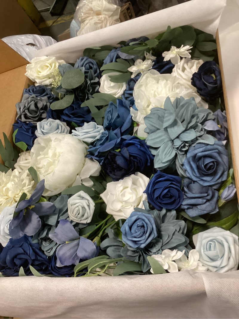 Condition photo showing Good Condition for Ling's moment Wedding Arch Flowers with Sheer Drapes Kit - Artificial Dusty Blue and Navy Floral Arrangements for Ceremony Backdrop, Arbor Decor, 5-Piece Set (2 Flower Stems + 3 Hanging Drapes) Blu-dusty Blue & Navy