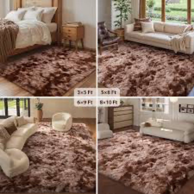 finre?c 9x12 feet brown rugs for living room bedroom, large plush fluffy shag area rug, non-slip fuz