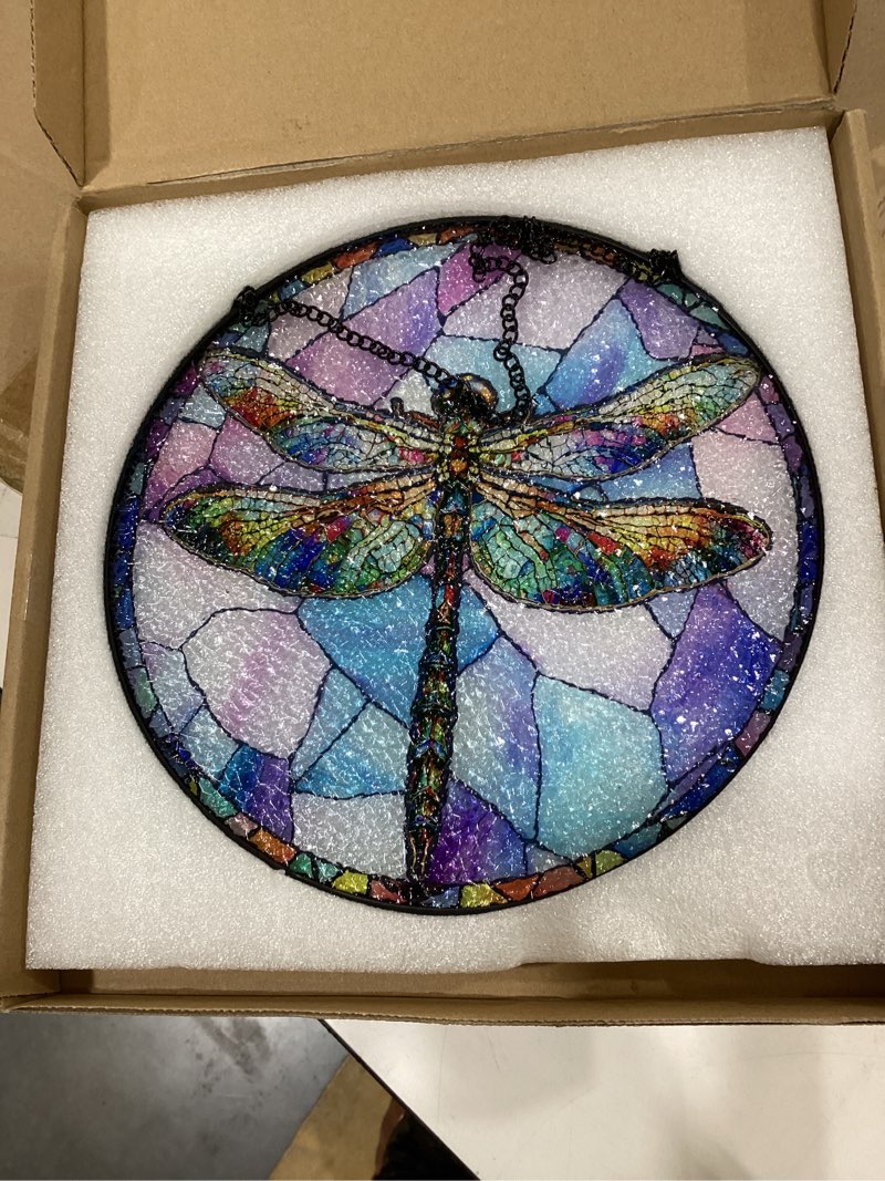 Condition photo showing Good Condition for FLAGWIX Dragonfly Gifts for Women Men - Stained Glass Window Hanging 8 in - Dragonfly Garden Decor for Yard Decorations Outdoor, Dragon Fly Sun Catchers Indoor Window for Home Garden Decor Turquoise Blue - Dragonfly 8 in