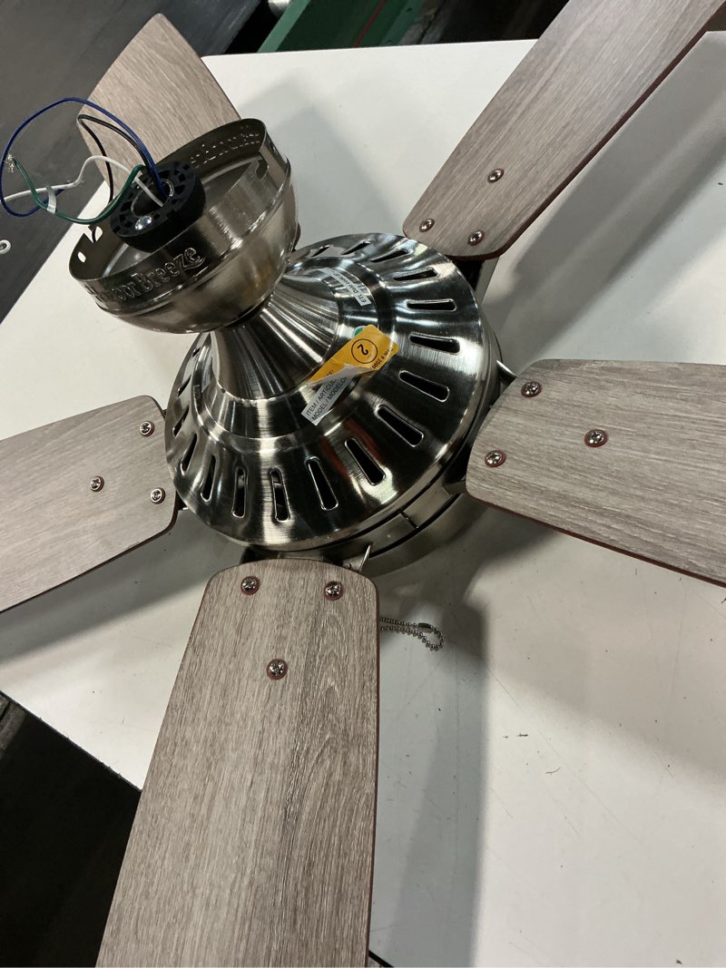 Condition photo showing As Is for harbor breeze audiss 44-in brushed nickel led ceiling fan with light and pull chain included