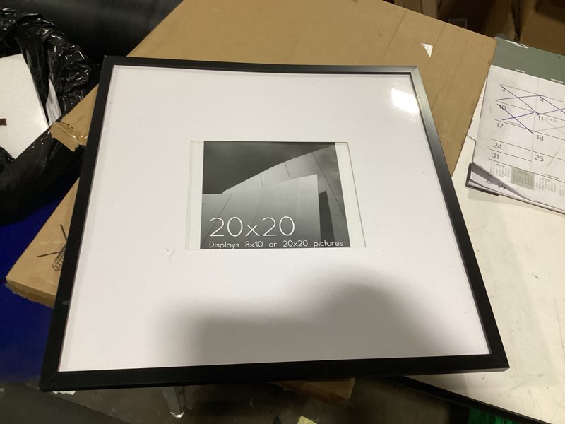 Condition photo showing Good Condition for americanflat 20x20 picture frame with polished plexiglass - use as 8x10 frame with mat or display 20x20 photo without mat - streamline collection - thin border square frames for wall display - black black 20x20 with 8x10 mat white mat