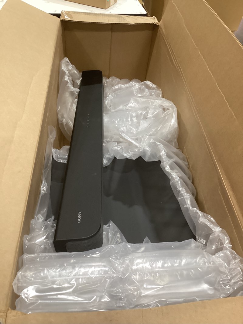 Condition photo showing As Is for sony s100f 2.0ch soundbar with bass reflex speaker, integrated tweeter and bluetooth, (hts100f), easy setup, compact, home office use with clear sound black
