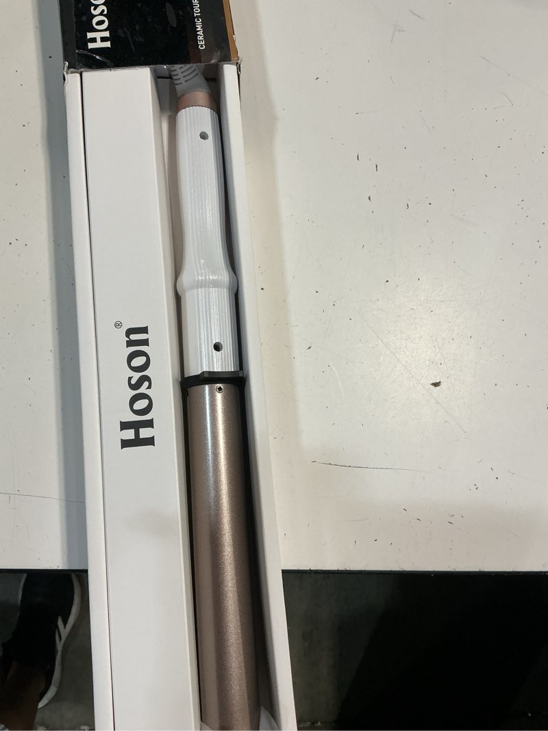 Condition photo showing New/Like New for 1 1/4 inch extra long barrel curling wand, ceramic tourmaline curling wand professional dual voltage with adjustable temperature