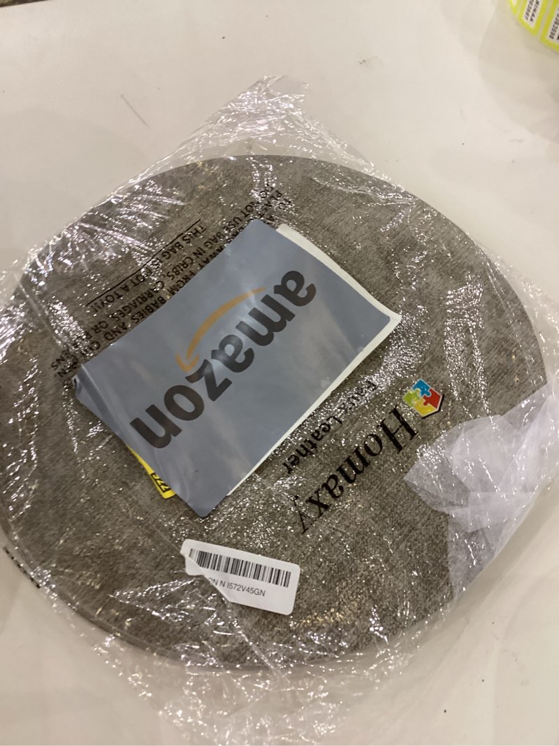 Condition photo showing New/Like New for Homaxy Round Faux Leather Placemats and Coasters, Washable Dual-Side Table Mats, Wipeable Heat-Resistant Dining Place Mats for Outdoor and Indoor, Set of 6, Diameter 13 and 3.93 inch, Light Grey Light Grey Set of 6