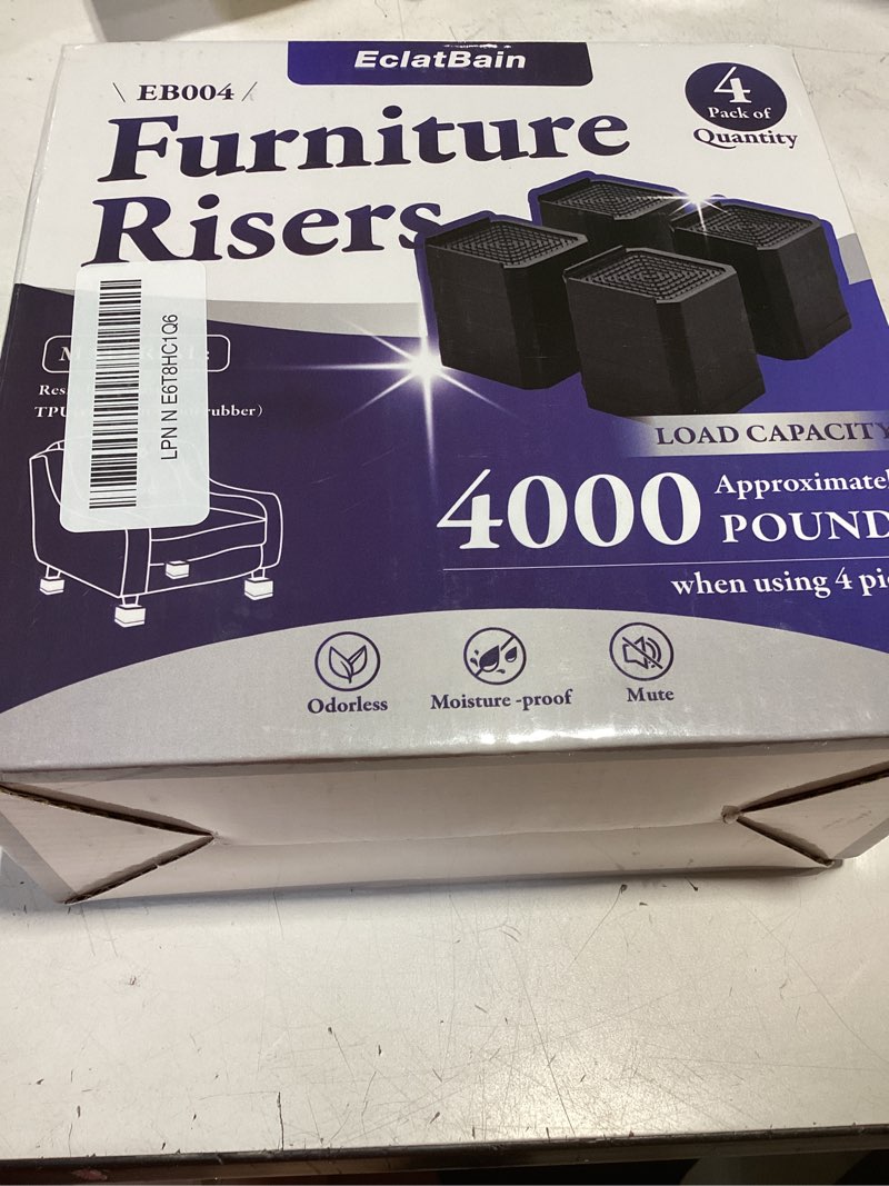 Condition photo showing New/Like New for eclatbain bed risers furniture risers heavy-duty rectangular adjustable block lift to 3 inches and 4.3 inches desk, sofa, chair legs, refrigerator, washing machine support up to 4000 pounds square-4 pack-black 2 layer(3inches)