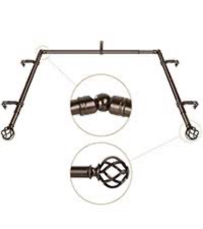 KAMANINA 1 Inch Bay Window Curtain Rods, Telescoping Center Curtain Rod for Bay Windows 36 to 72 Inch, Antique Silver Decorative Side drapery Rods 20 to 36 Inch, Twisted Cage Finials 36-72"(3 sided) Antique Silver