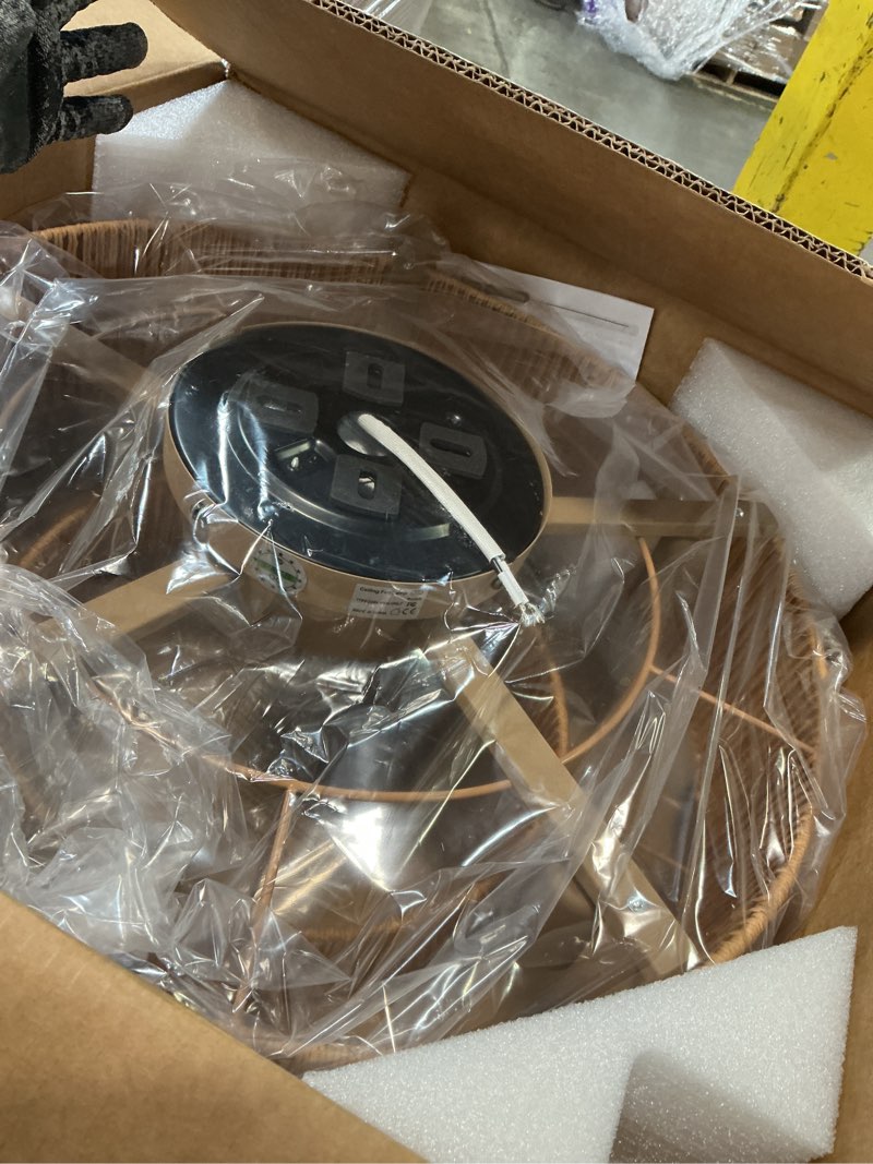 Condition photo showing Good Condition for 20 Inch Boho Caged Ceiling Fans with Lights Flush Mount, Layered Rattan Ceiling Fan with Light Remote Control with Reversible 6 Speeds for Bedroom, Nursery, Living Room, E12 Base, Indoor Gold 20" Layered Rattan Boho Caged Ceiling Fan with Lights