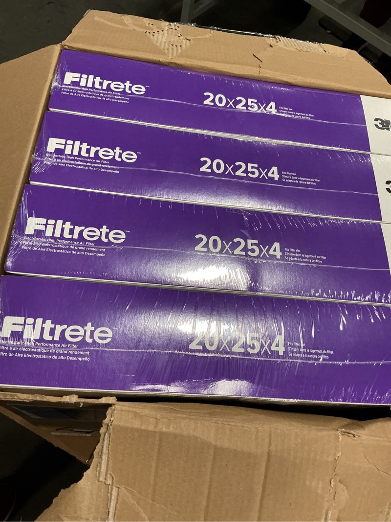 Condition photo showing New/Like New for Filtrete 20x25x4 AC Furnace Air Filter, MPR 1550, MERV 12, Fits Honeywell & AprilAire Space-Gard, CERTIFIED Asthma & Allergy Friendly, Electrostatic Filter, 4-Pack (Actual Size 19.88 x 24.63 x 4.31)