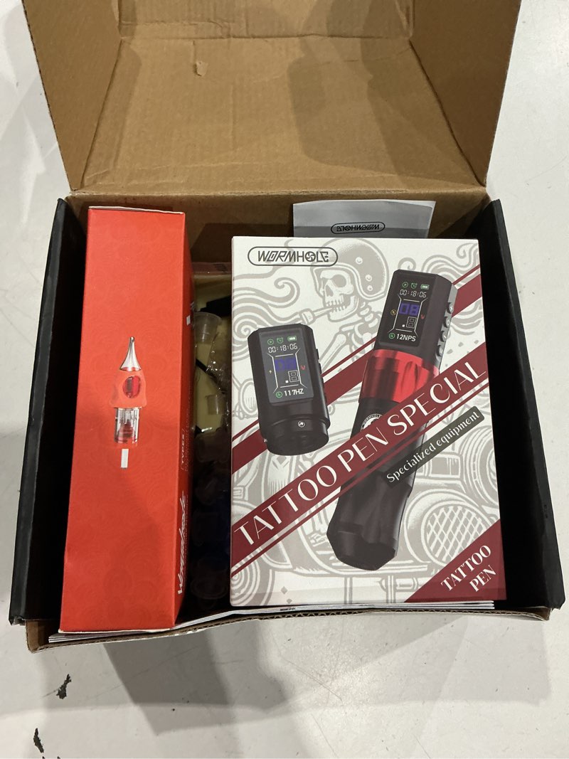 Condition photo showing Good Condition for wormhole tattoo gun kit wireless tattoo machine cordless tattoo pen kit pen-type tattoo machine kit complete with tattoo ink for professional artist beginners wtk283 black1