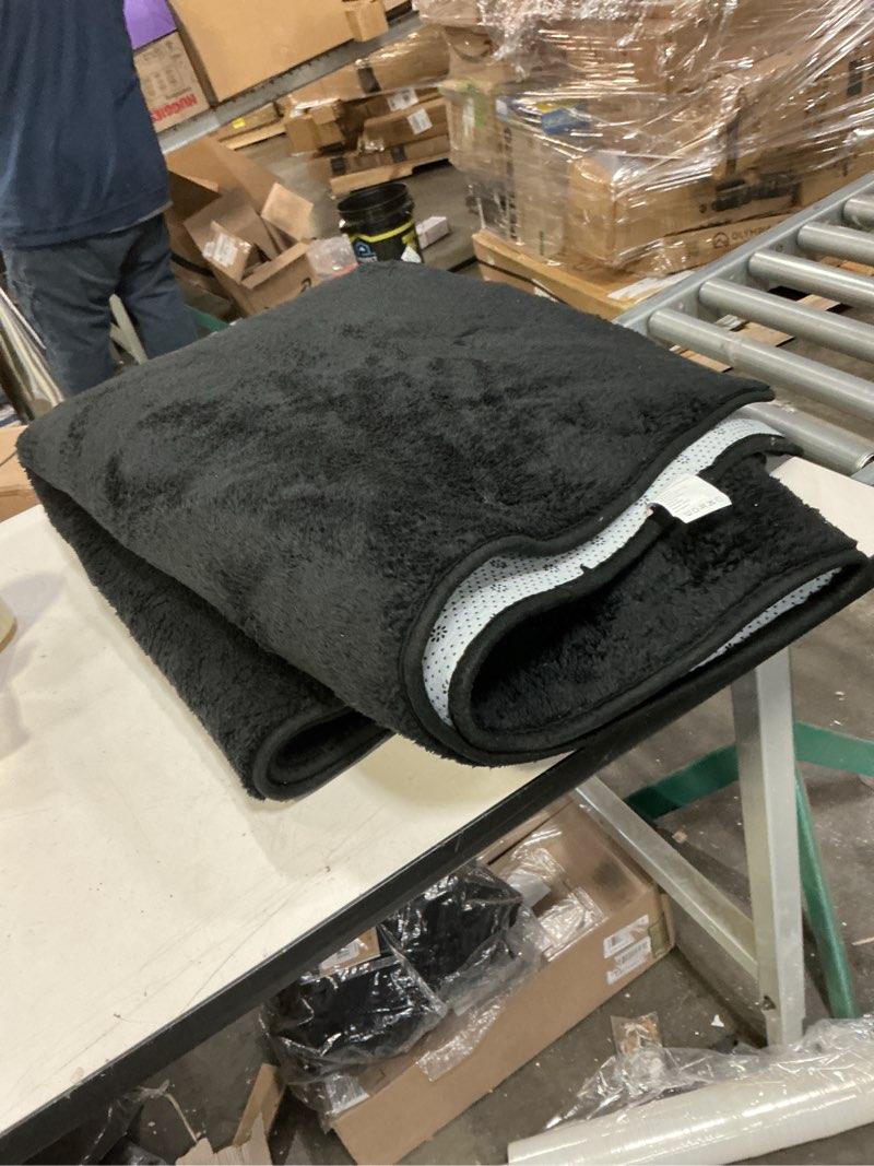 Condition photo showing As Is for Merelax Soft Modern Indoor Shaggy Area Rug for Bedroom Livingroom Dorm Kids Room Home Decorative, Non-slip Plush Fluffy Furry Fur Rugs Comfy Nursery Accent Floor Carpet 2x3 Feet, Black Black 2 x 3 Feet