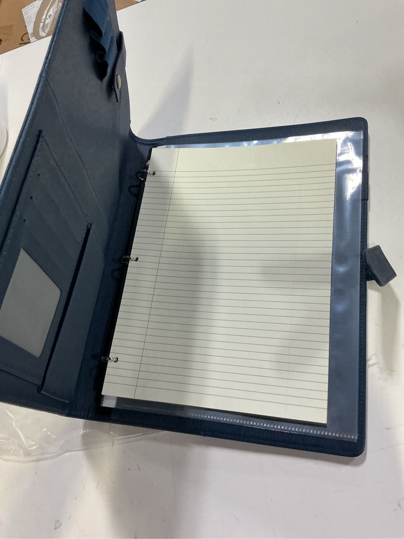 Condition photo showing Good Condition for wonderpool a4 pu leather portfolio holder ring file document case with removable binder clipboard, multi pocket and legal pad for business organizer interview and meeting (dark blue)