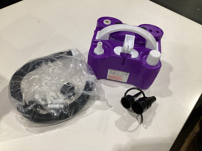 Condition photo showing As Is for (NOT TESTED)4-in-1 Electric Balloon Pump for All Balloons, Inflatables, and Sports Balls, Triple Inflating Ports for Latex Foil 260q Mylar Balloon, Inflator Deflator for Air Beds Pool Floats Yoga Balls purple