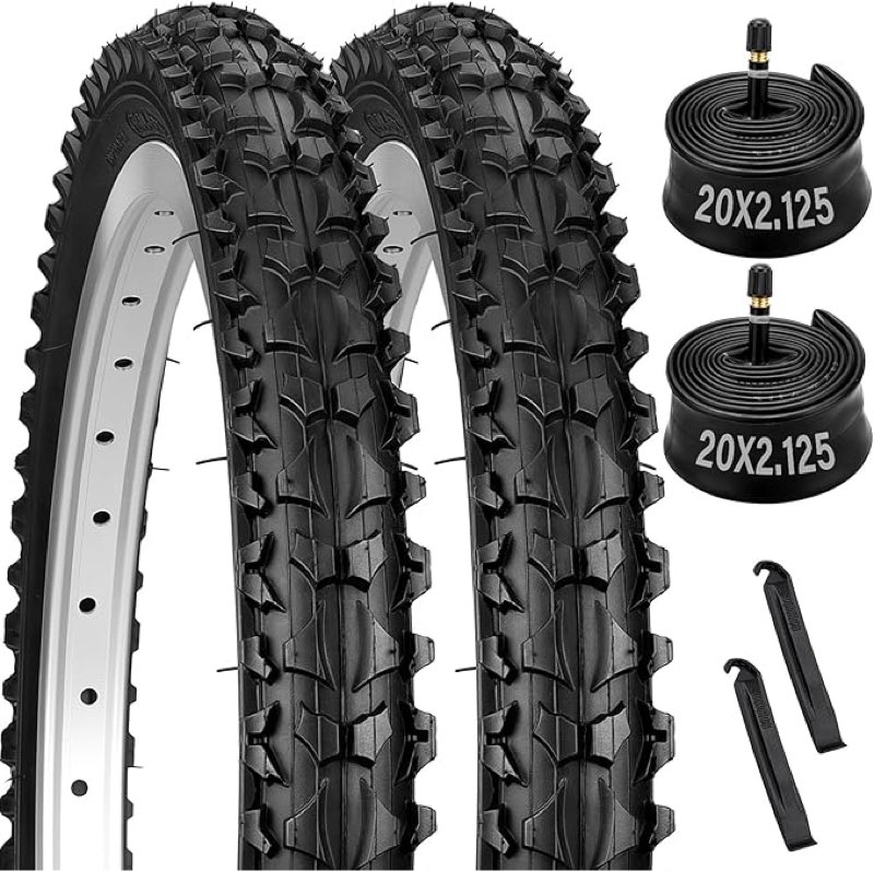 ( only 1 tire )20x2.125 Bike Tires, Folding 57-406 20x2.125 Bicycle Tires and Tubes, Mountain Bike Tires with Schrader Valve, 2 Pack Puncture-Resistant Replacement Tires with Levers for BMX MTB Off-Road Bike