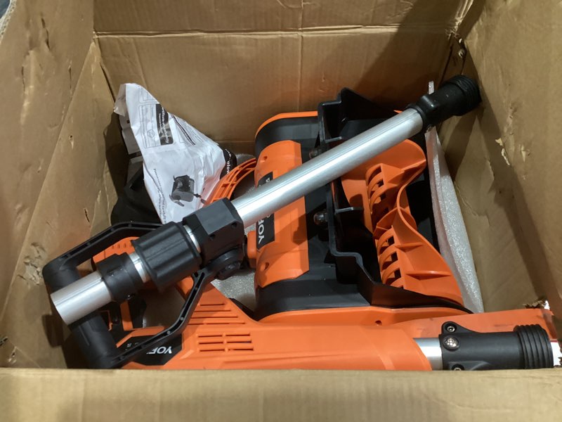 Condition photo showing As Is for Cordless Snow Shovel, Electric Snow Shovel 12" Width 6.7" Depth Cleaning and 20ft Throwing Distance, 4 Ah 21V Battery Brushless Snow Mover with Adjustable Front Handle for Driveway, Steps, Patio Orange