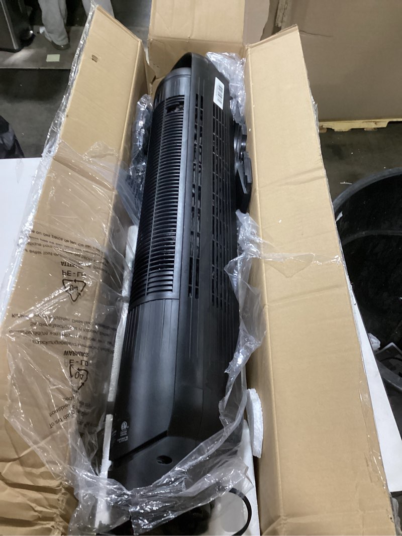 Condition photo showing As Is for Dreo Tower Fan for Bedroom, 2026 Upgraded DC Motor, 28ft/s High Velocity, 20dB Ultra Quiet Standing Fan, 8 Speeds 4 Modes, 90° Oscillating Bladeless Fan for Indoors, Floor Fans with Remote, Black