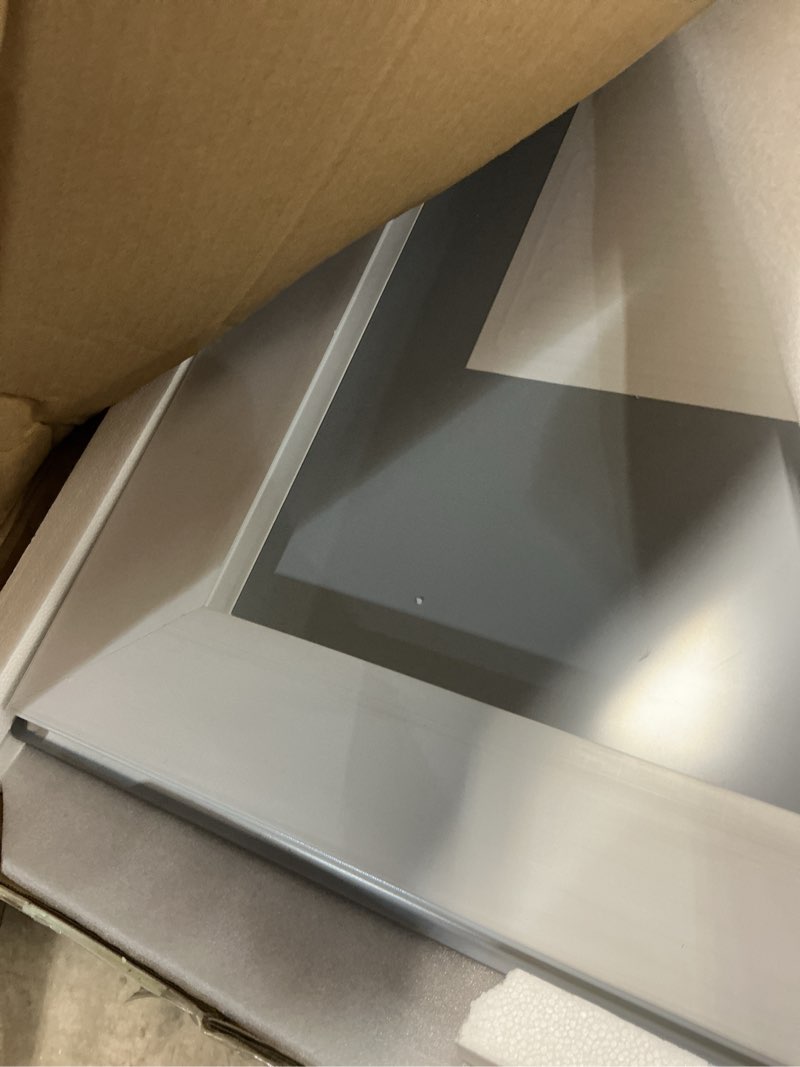 Condition photo showing As Is for LOAAO 32"X32" LED Bathroom Mirror with Lights, Anti-Fog, Dimmable, Backlit + Front Lit, Lighted Bathroom Vanity Mirror for Wall, Memory Function, Tempered Glass, Shatter-Proof, ETL Listed Led Bathroom Mirror (3 Light Modes) 32"L x 32"W