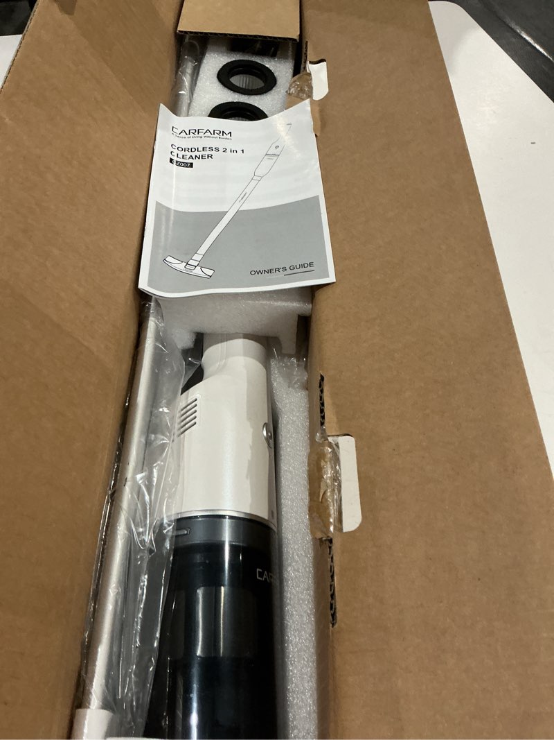 Condition photo showing As Is for review of the carfarm cz007 handheld vacuum