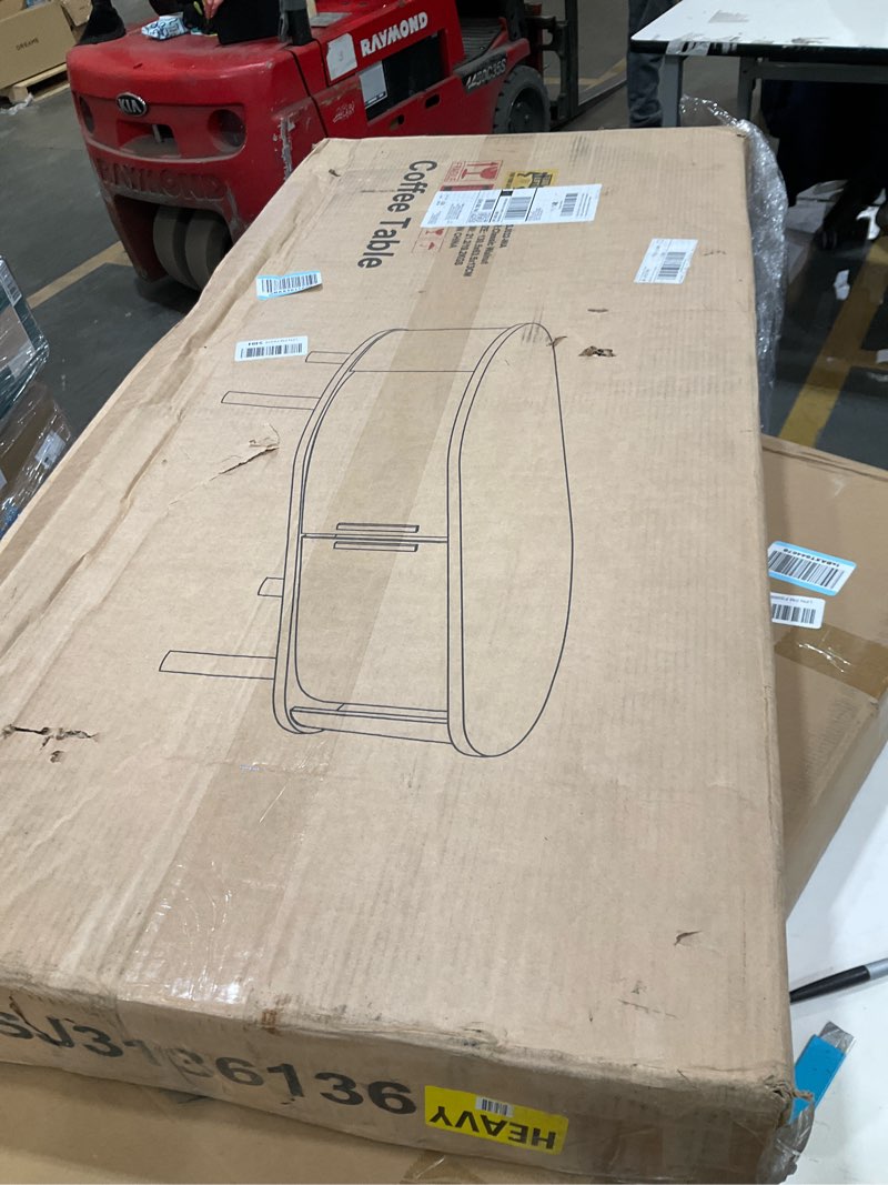 Condition photo showing Good Condition for Coffee Table for Living Room, Modern Oval Coffee Table with Cabinets & Sliding Doors, Home Small Space, 47.2" Fluted Center Table, Walnut Walnut_lsj032-wa