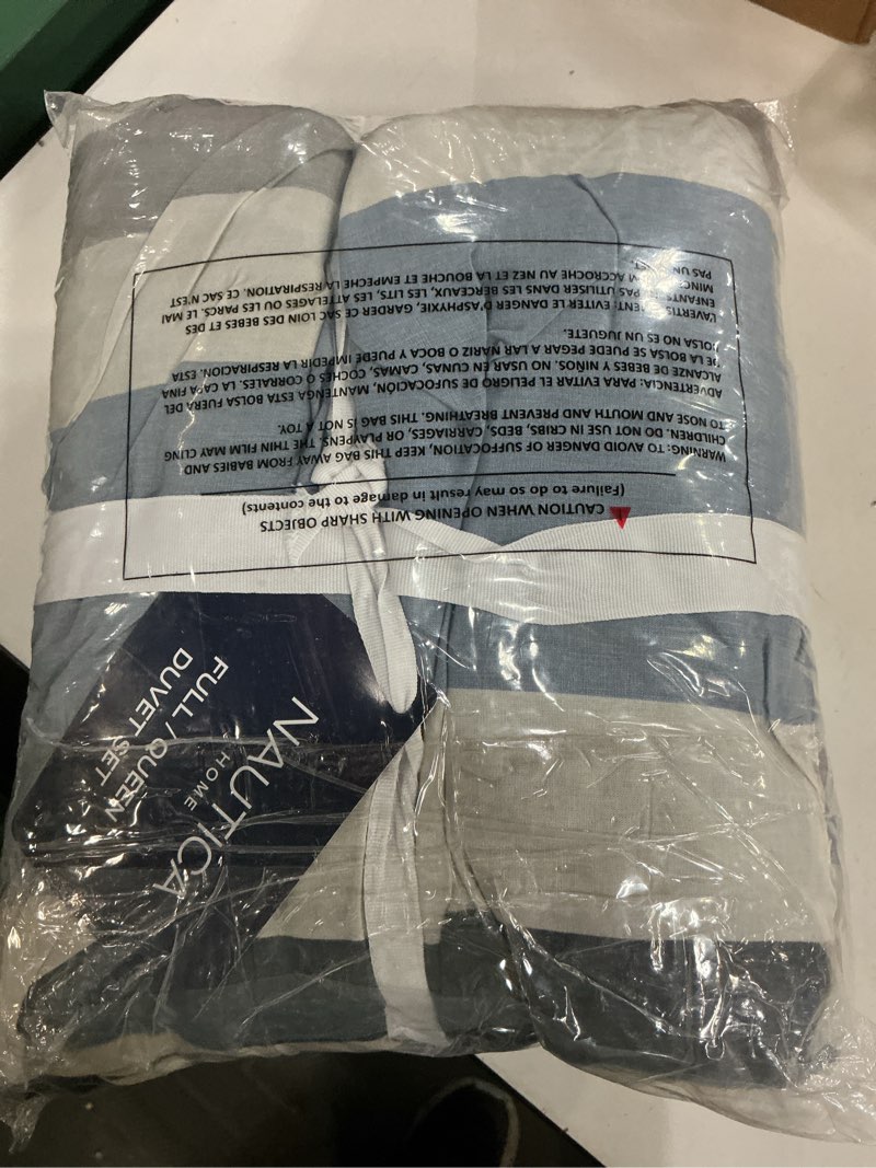 Condition photo showing New/Like New for nautica - queen duvet cover set, cotton reversible bedding with button closure, stylish bedding set (bradford navy/khaki, queen) bradford navy/khaki full/queen